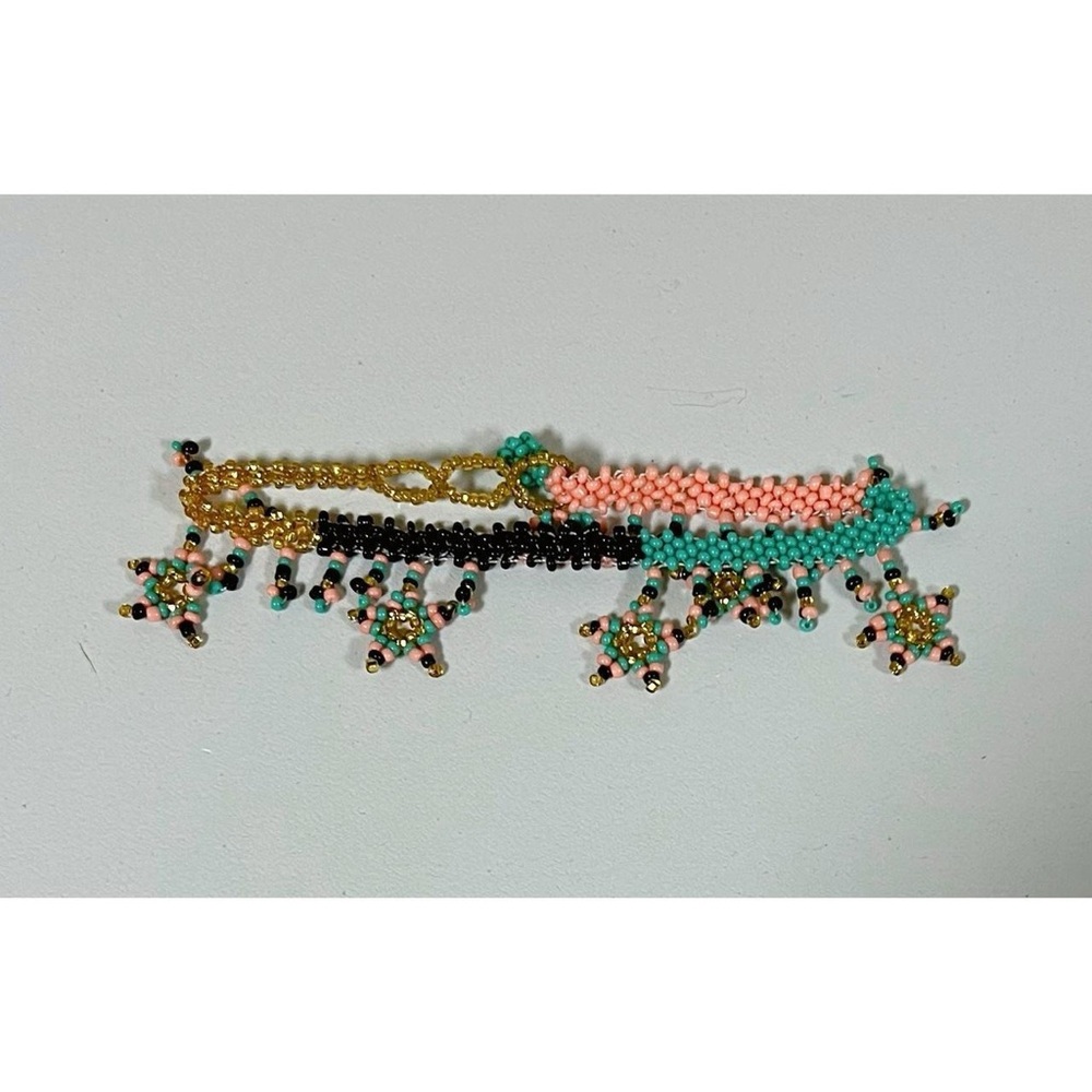 Pink Teal Black Beaded Star Tassel Fringe Anklet Ankle Bracelet Jewelry 🩷🩵🖤✨